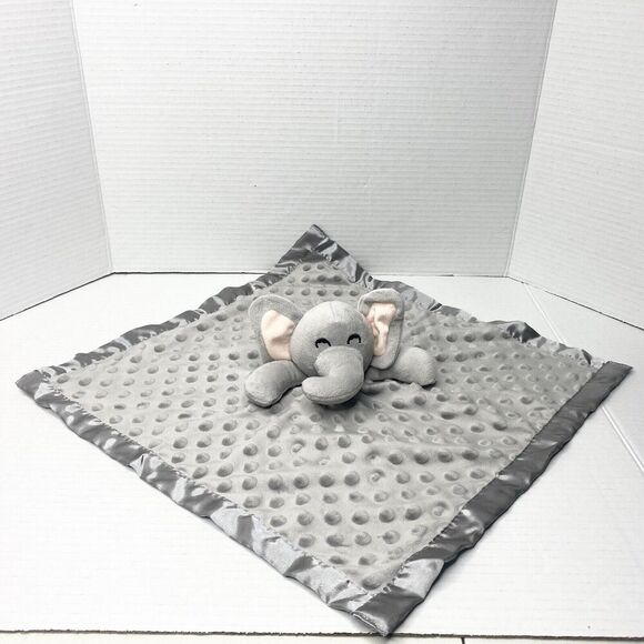 Pro Goleem Elephant Plush Lovey Security Blanket Gray Dot Satin Edge - Picture 1 of 7